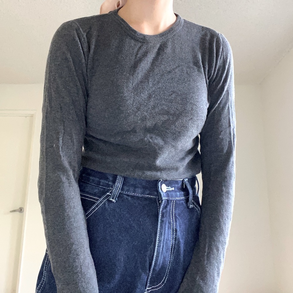 Brandy Melville Charcoal Gray Waffle Long Sleeve